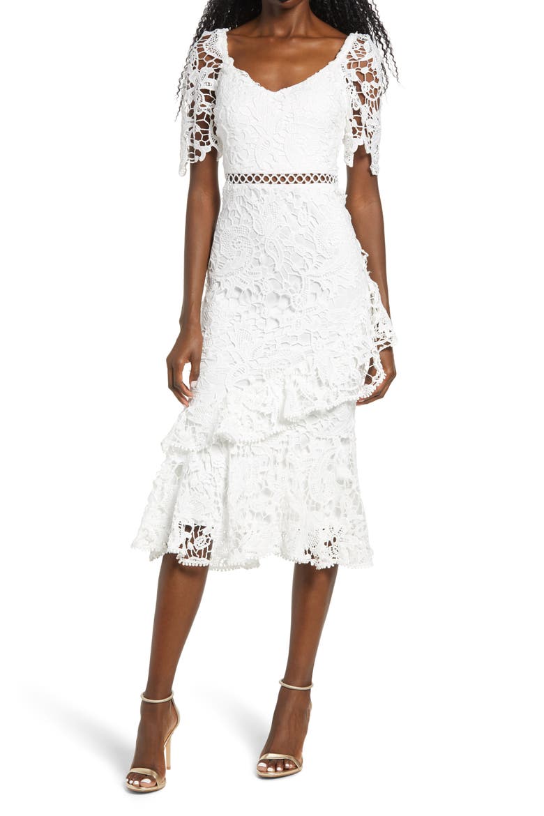 Briarwood Ruffle Lace Cocktail Dress, Main, color, WHITE