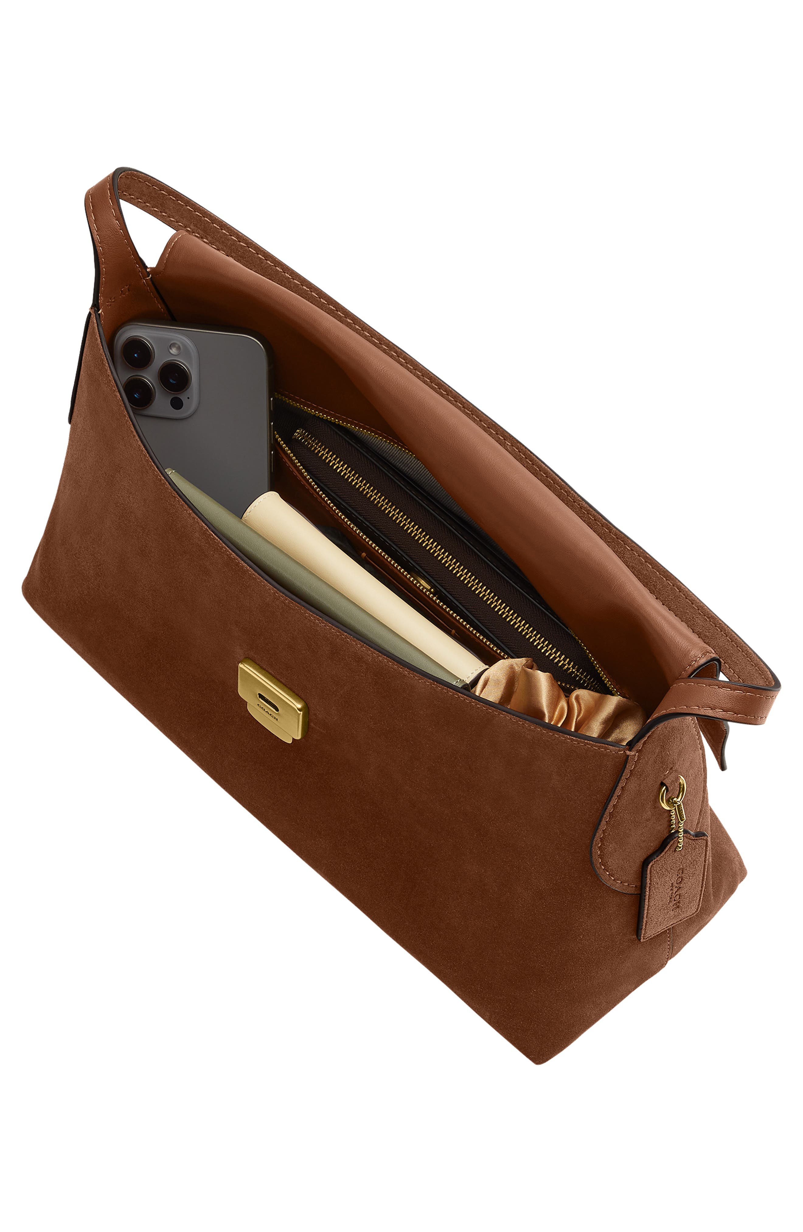 COACH Chelsea 36 Suede Shoulder Bag, Alternate, color, Warm Brown