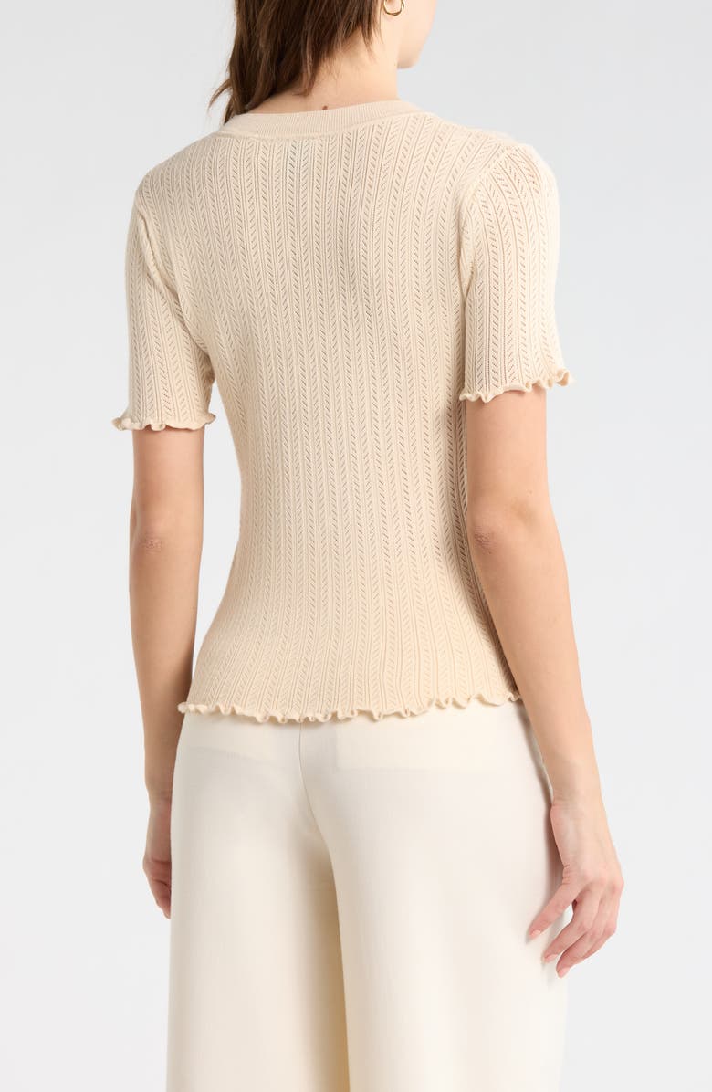 ELIE ELIE TAHARI Pointelle Short Sleeve Sweater, Alternate, color, Almond Milk