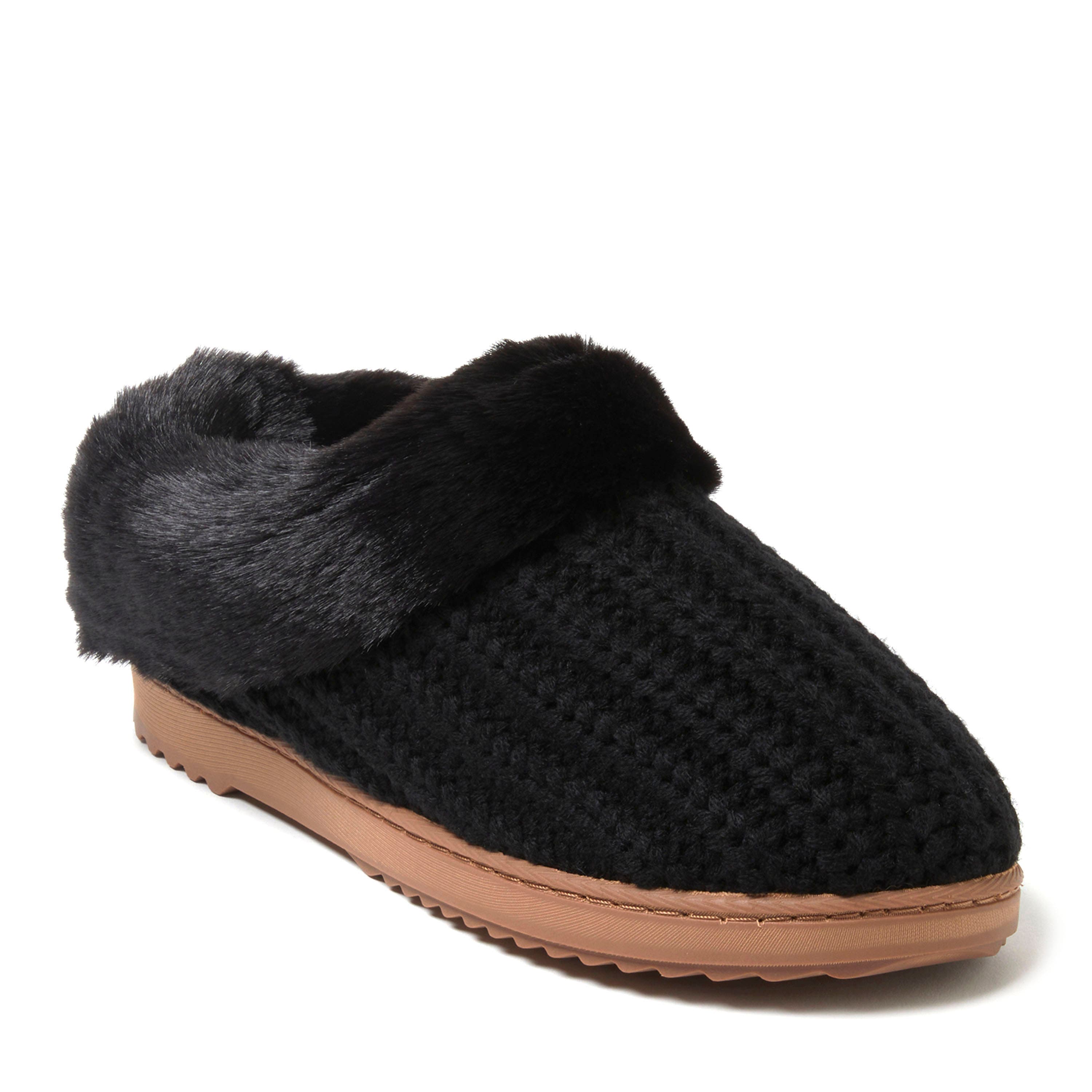 DEARFOAMS Hannah Festive Knit Clog Slipper in Black Solid 