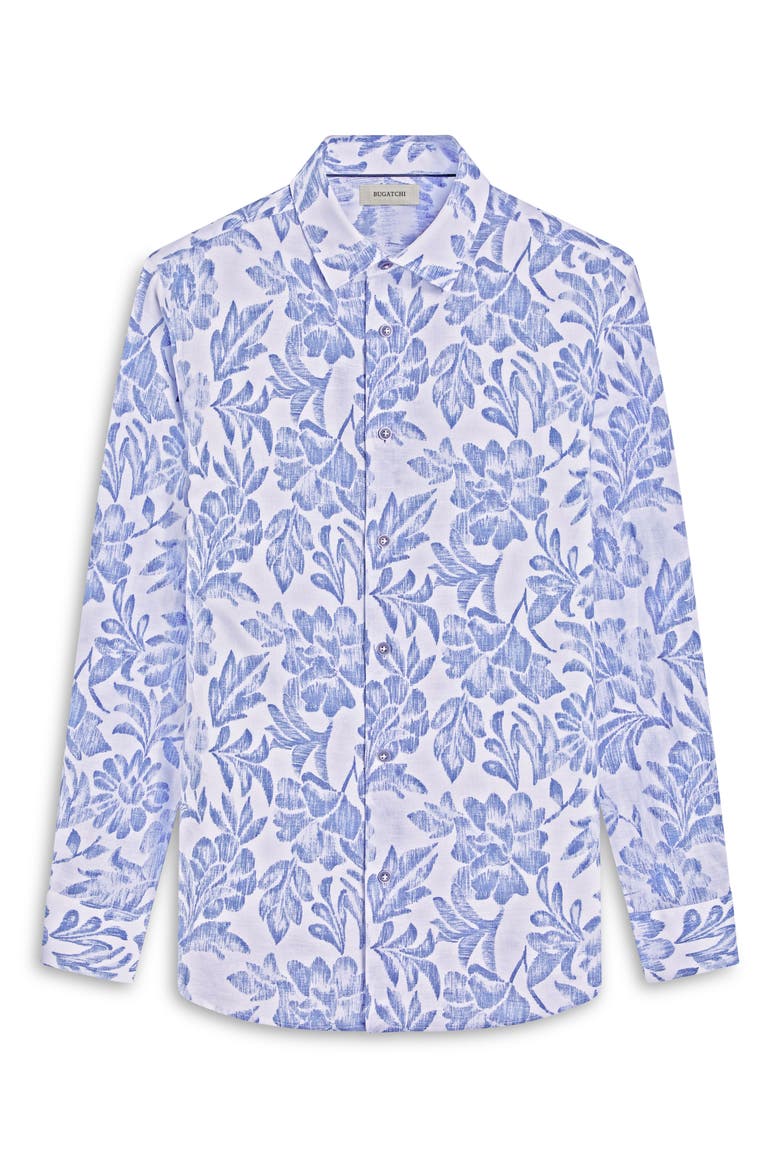 Julian Shaped Fit Linen Blend Button-Up Shirt, Alternate, color, COBALT