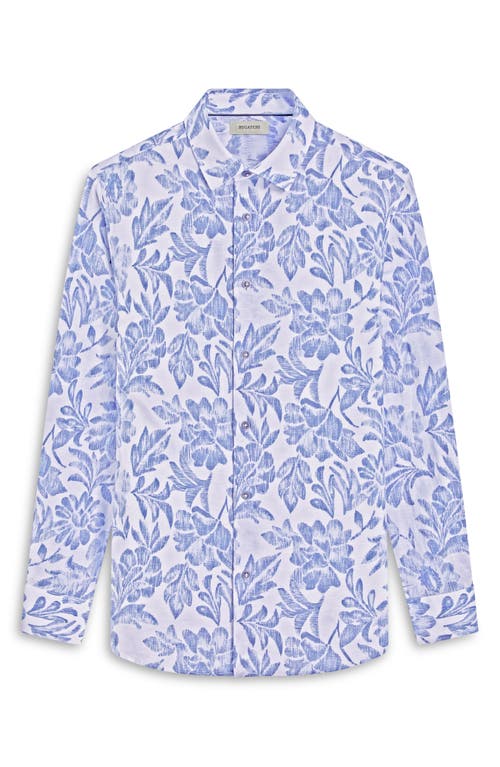 Bugatchi Julian Shaped Fit Linen Blend Button-up Shirt In Cobalt