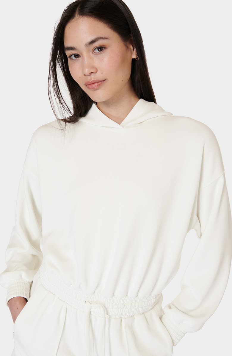 Sweaty Betty Sand Wash Cloud Weight Crop Hoodie, Alternate, color, Lily White