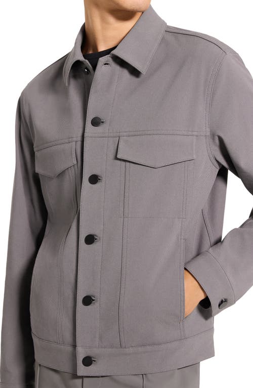 Theory River Cotton Blend Twill Trucker Jacket In Gray