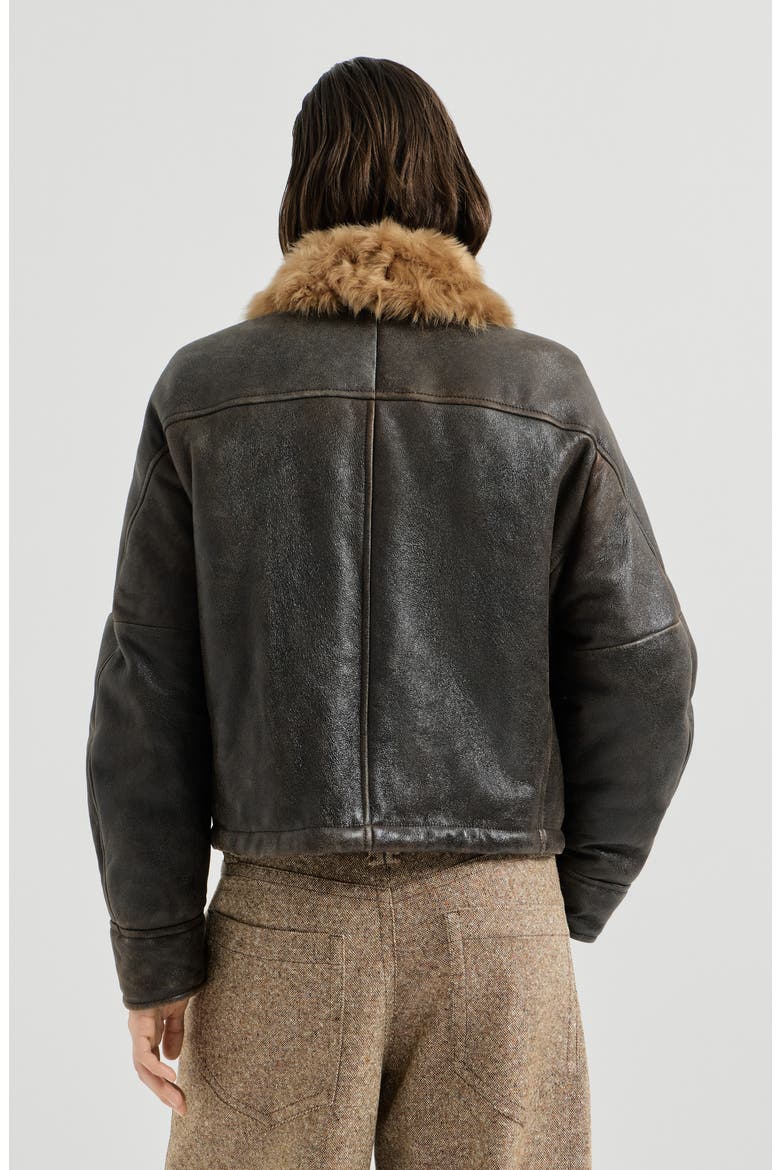 Vintage-effect shearling aviator jacket with monili, Alternate, color, Vintage Brown