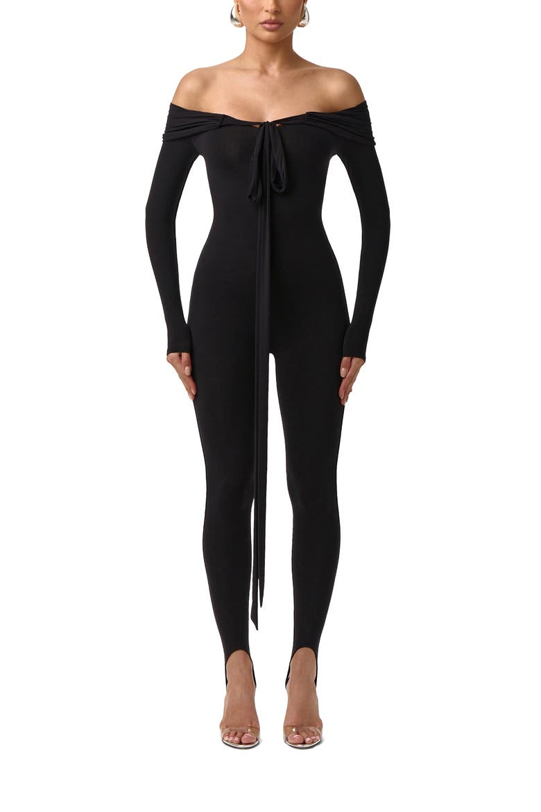 Naked Knot Off the Shoulder Jumpsuit, Main, color, BLACK