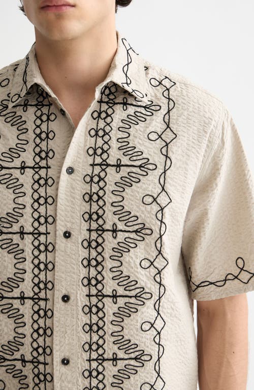 Scotch & Soda Oversize Embroidered Short Sleeve Cotton Seersucker Button-up Shirt In Neutral