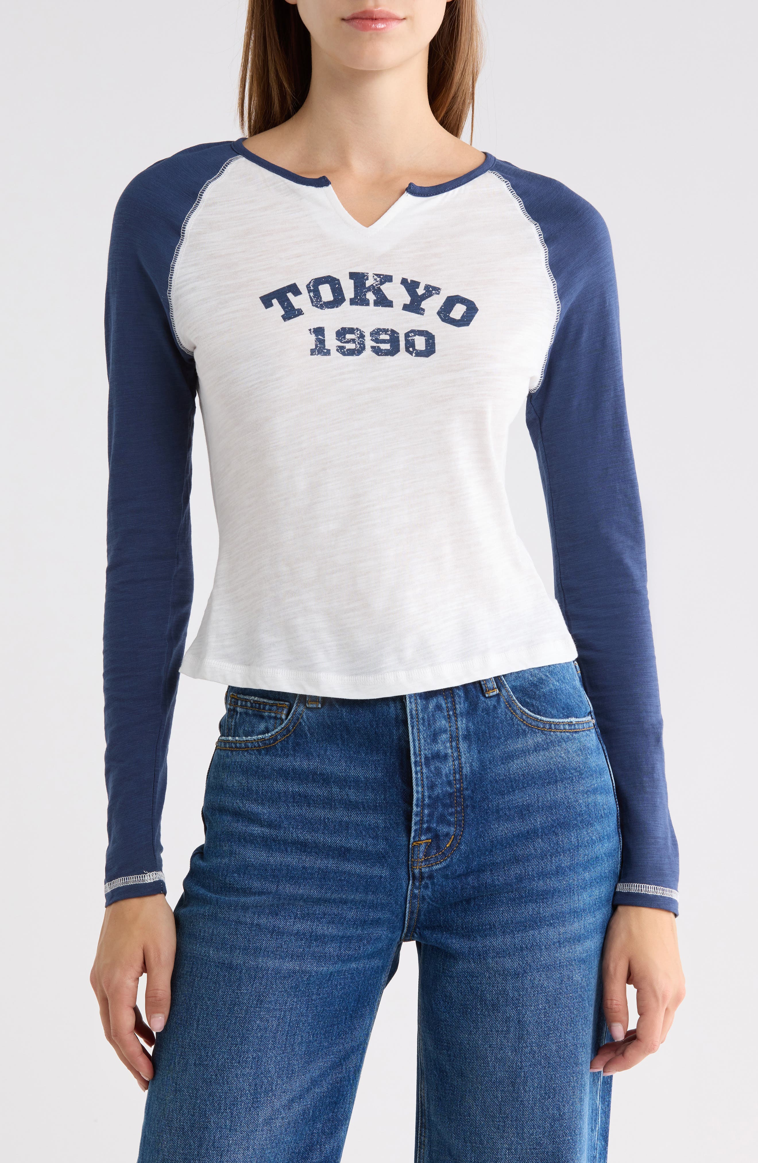 Tokyo 1990 Graphic Long Sleeve Raglan Tee