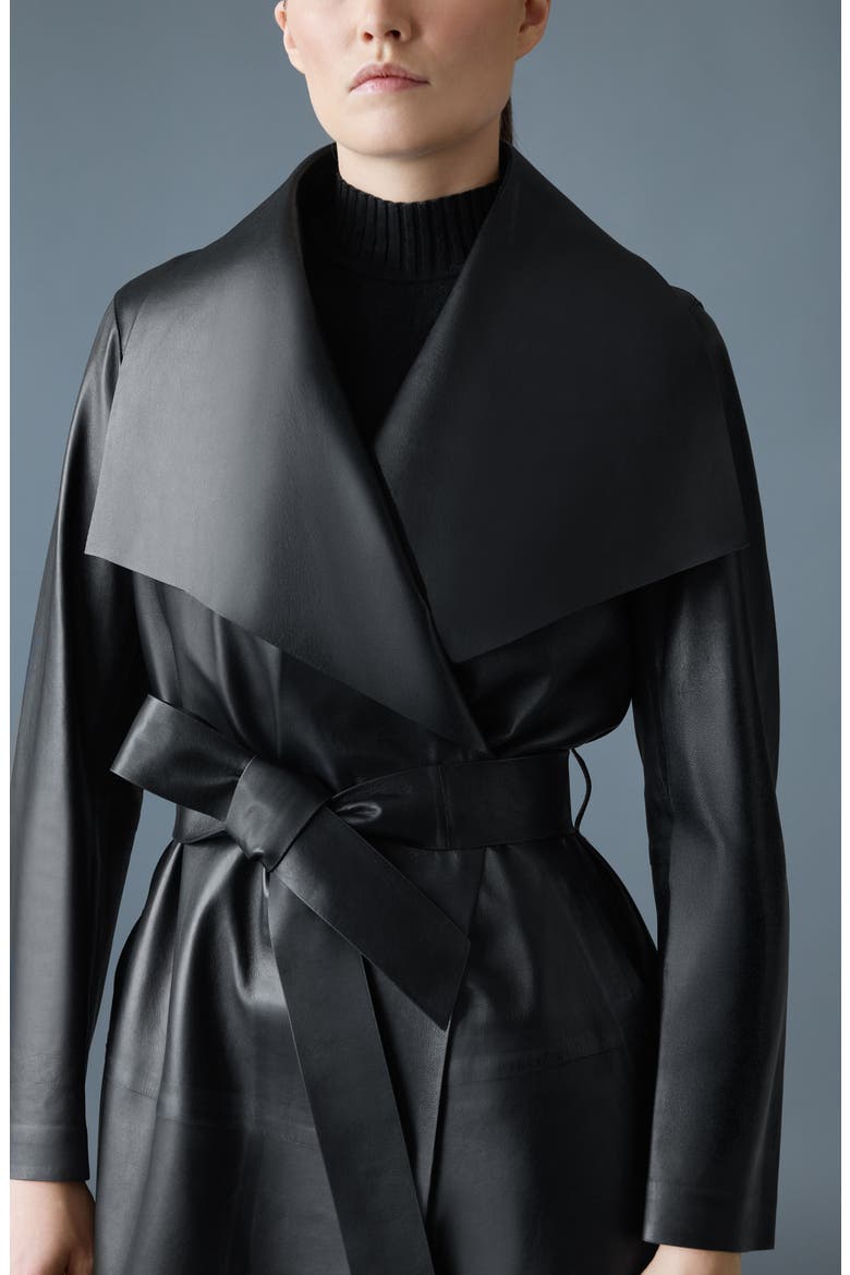 Mai Leather Trench Coat, Alternate, color, BLACK