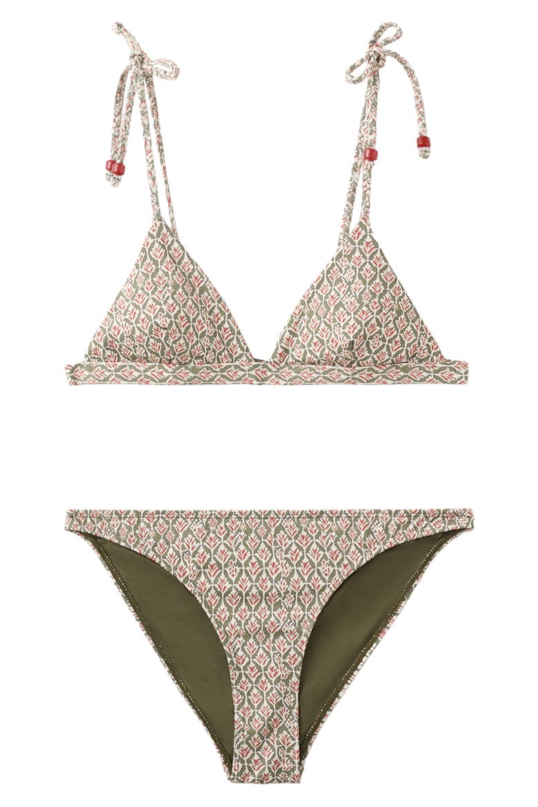 Beaded Printed Two-Piece Swimsuit, Alternate, color, KHAKI GREEN