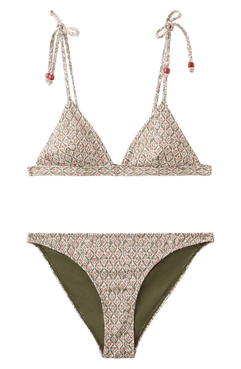 MANGO TEEN Beaded Printed Two-Piece Swimsuit, Alternate, color, Khaki Green