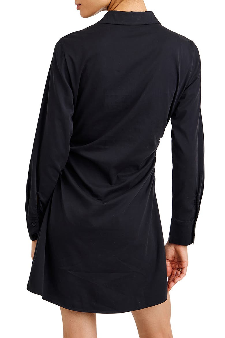 Shirred Long Sleeve Mini Shirtdress, Alternate, color, BLACK
