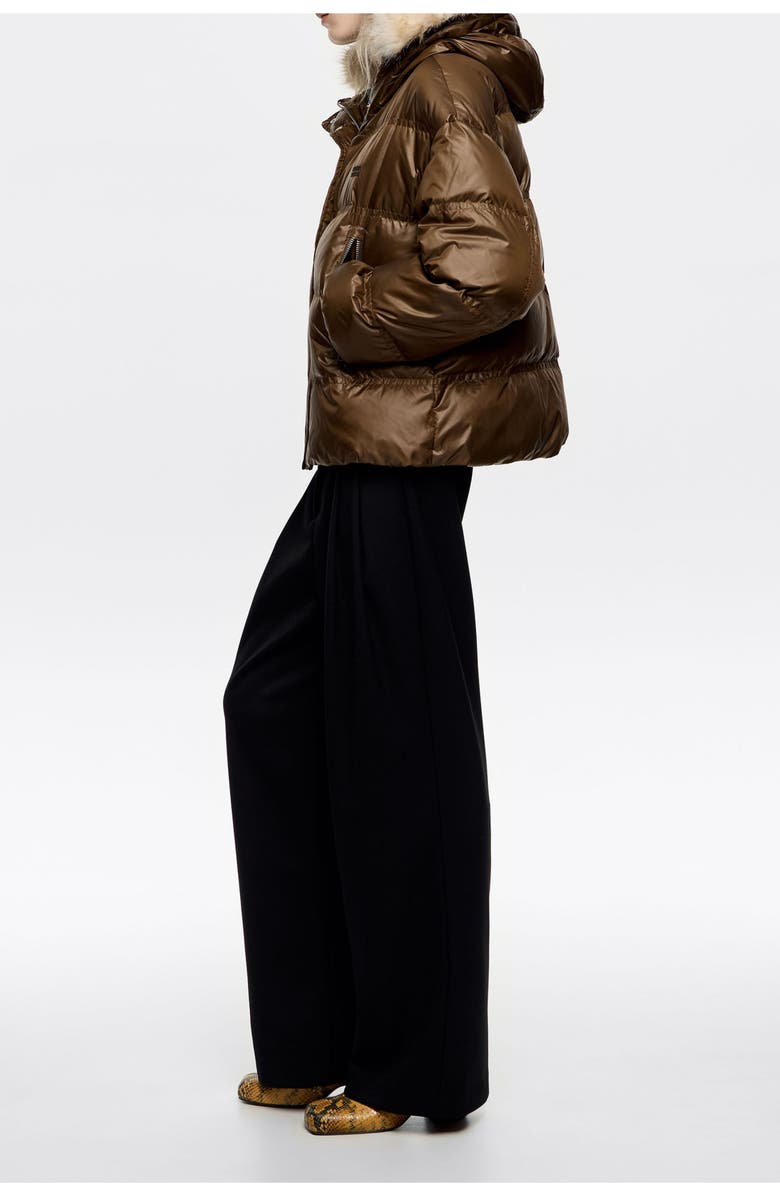 Bimba y Lola Short Fur Hooded Down Jacket, Alternate, color, Dark Olive