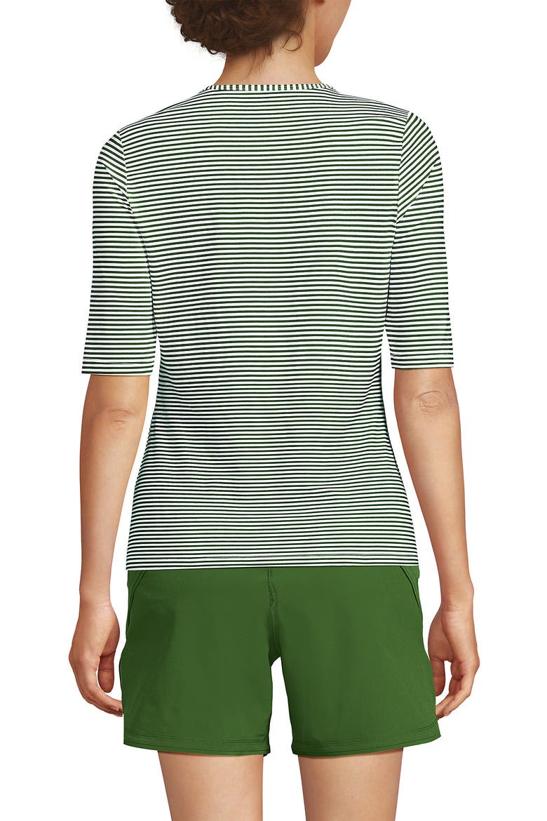 SunShade UPF 50 Elbow Sleeve Rash Guard Swim Tee, Alternate, color, Fusion Green Mini Stripe