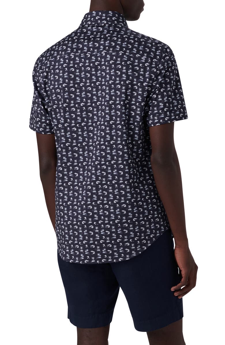 Bugatchi Miles OoohCotton<sup>®</sup> Tropical Print Short Sleeve Button-Up Shirt, Alternate, color, 