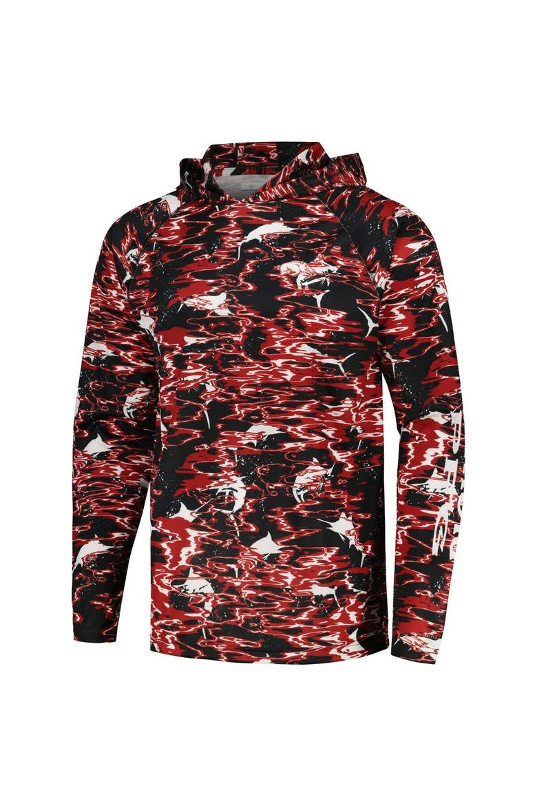 Men's Columbia Black Arkansas Razorbacks PFG Terminal Tackle Omni-Shade Rippled Long Sleeve Hooded T-Shirt, Alternate, color, Black