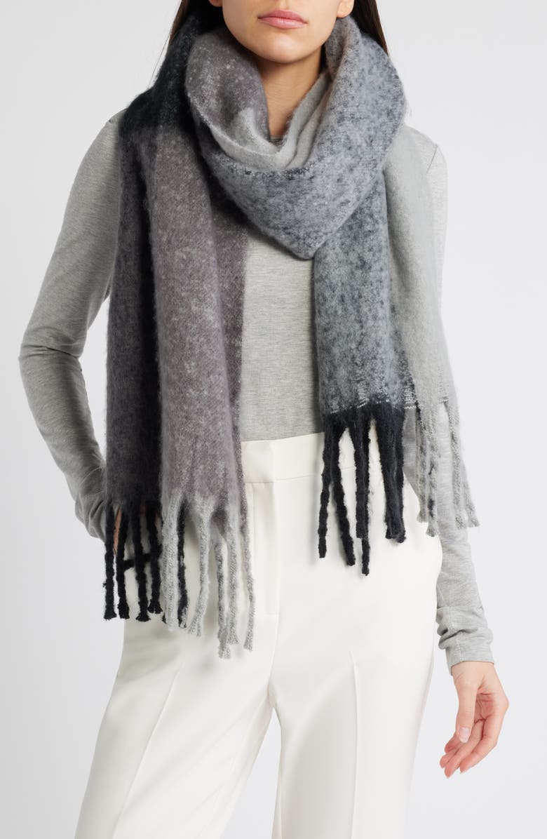 Nordstrom Plaid Brushed Fringed Scarf, Main, color,