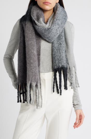 Nordstrom Plaid Brushed Fringed Scarf