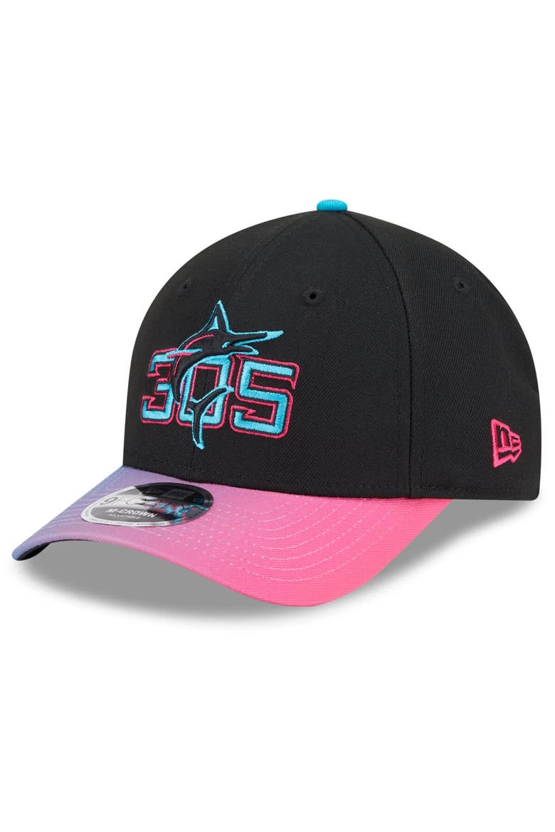 Men's New Era Black/Pink Miami Marlins 2025 City Connect 9FORTY M-Crown Adjustable Hat, Main, color, Black