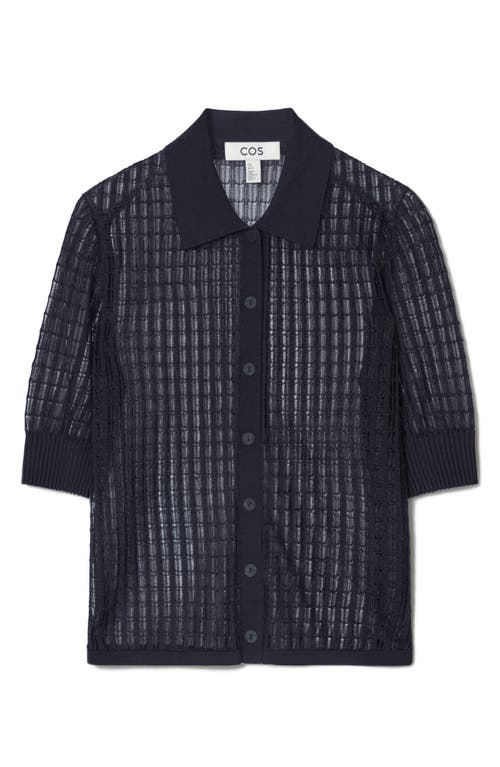 Cos Lace Stitch Short Sleeve Cardigan In Blue Dark
