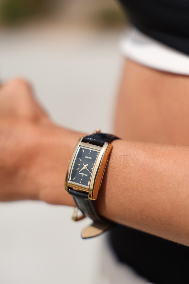 Classic Rectangular Leather Watch- 34x20MM, Alternate, color, Black