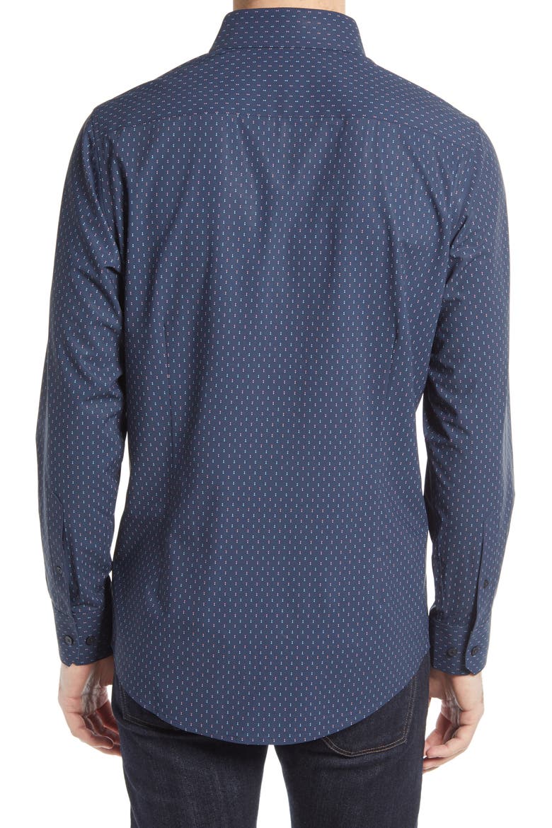 Lightweight Leeward Stretch Print Button-Up Shirt, Alternate, color, RED AND NAVY ARROW PRINT