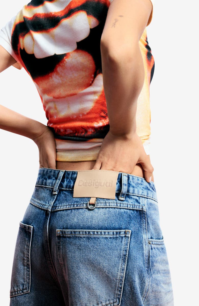 Desigual Wide Leg Cargo Jeans, Alternate, color, Medium Blue