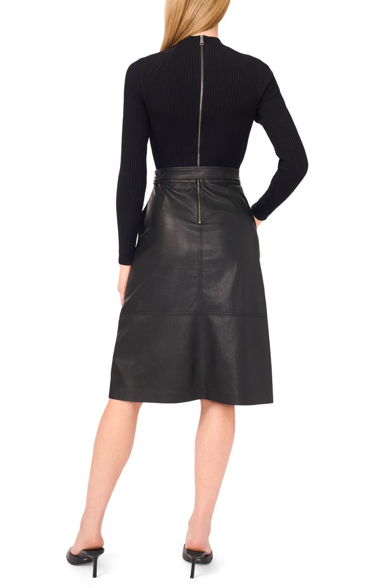 Mixed Media Long Sleeve Dress, Alternate, color, RICH BLACK