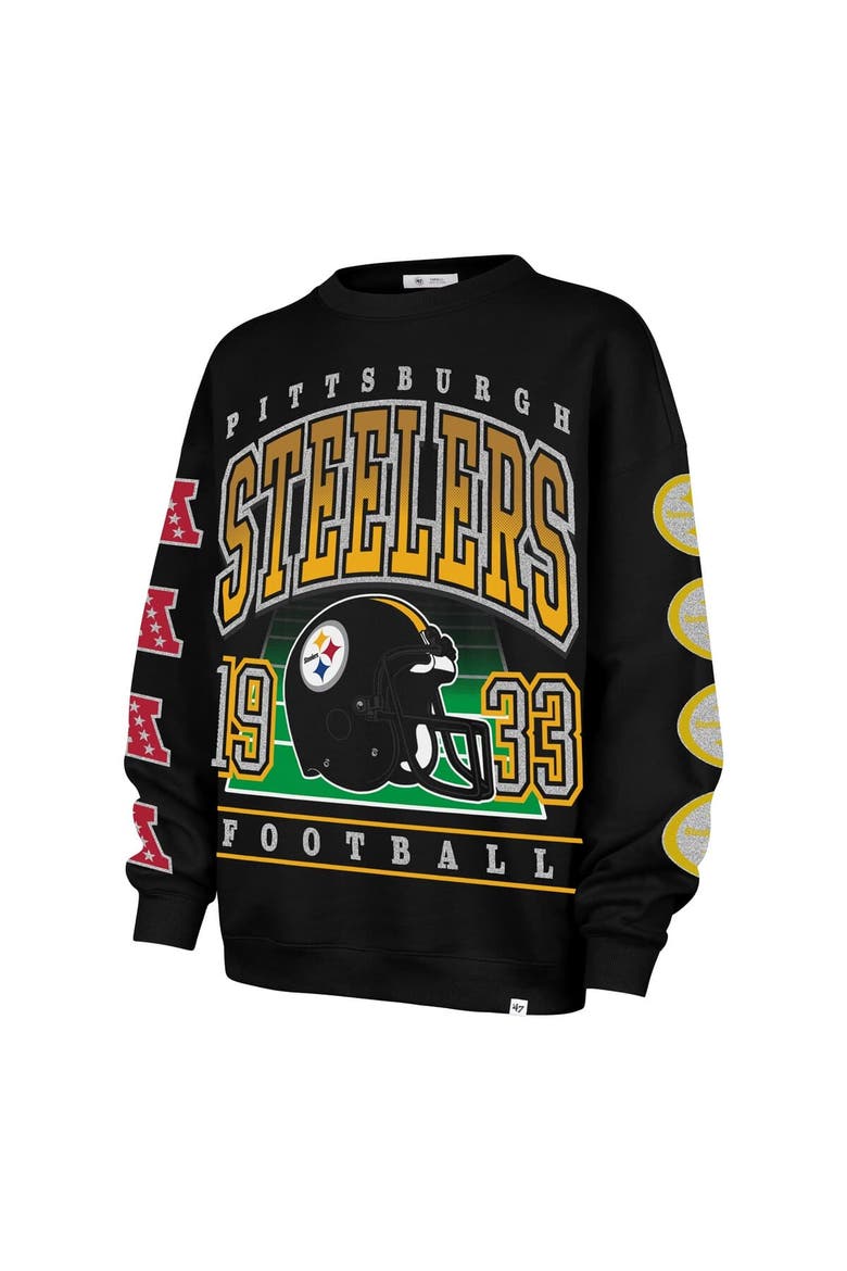 Women's '47  Black Pittsburgh Steelers Go Big Oversized Pullover Sweatshirt, Alternate, color, Black