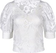 Anne Fontaine Women's  Katia White V-Neck Top With Sheer Mesh Sleeves