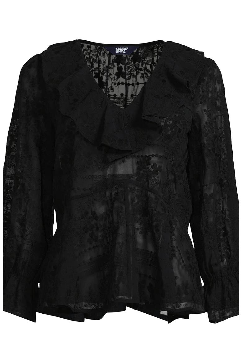 Feminine Ruffle Chiffon V Neck Blouse, Alternate, color, Black