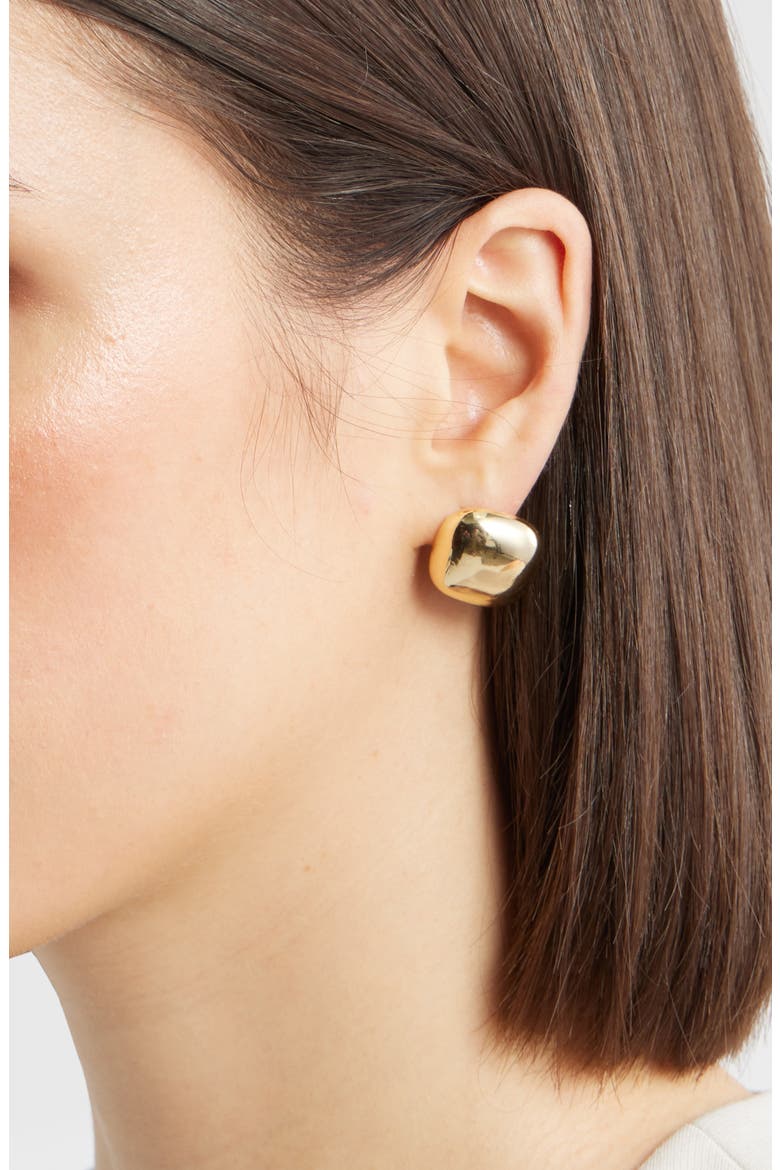 Puffy Square Stud Earrings, Alternate, color, GOLD