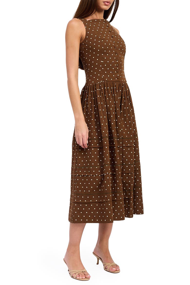 Stella Polka Dot Midi Dress, Alternate, color, BROWN IVORY