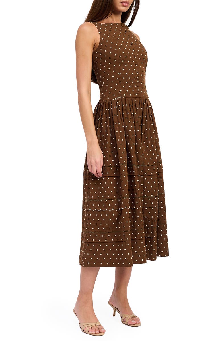 En Saison Stella Polka Dot Midi Dress, Alternate, color, Brown Ivory