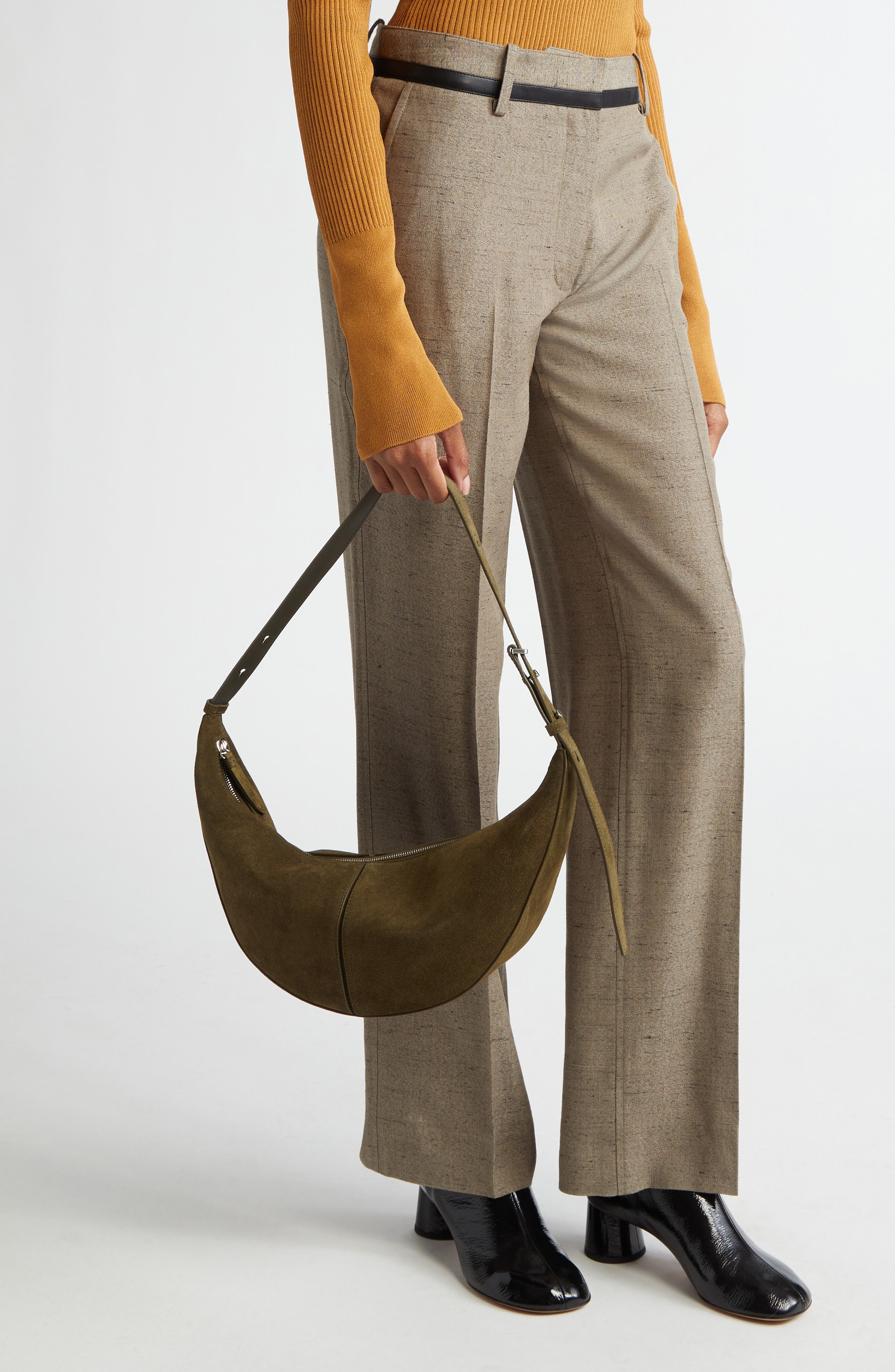 Slide Suede Hobo Bag, Alternate, color, OLIVE