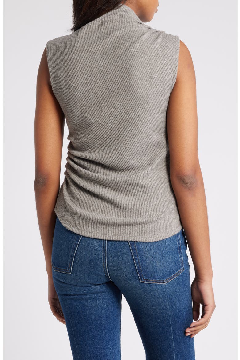 Asymmetric Ruched Sleeveless Mock Neck Knit Top, Alternate, color, HEATHER PUTTY