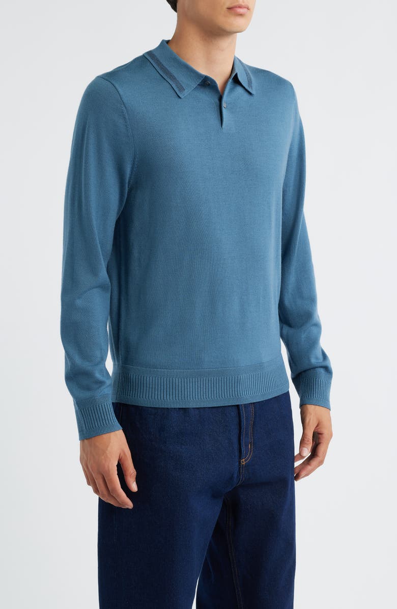 PS Paul Smith Long Sleeve Tipped Wool Polo Sweater, Alternate, color, Petrol Blue
