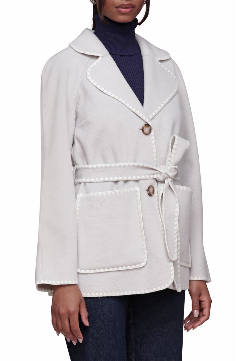 Contrast Stitch Belted Coat, Alternate, color, LIGHT GREY