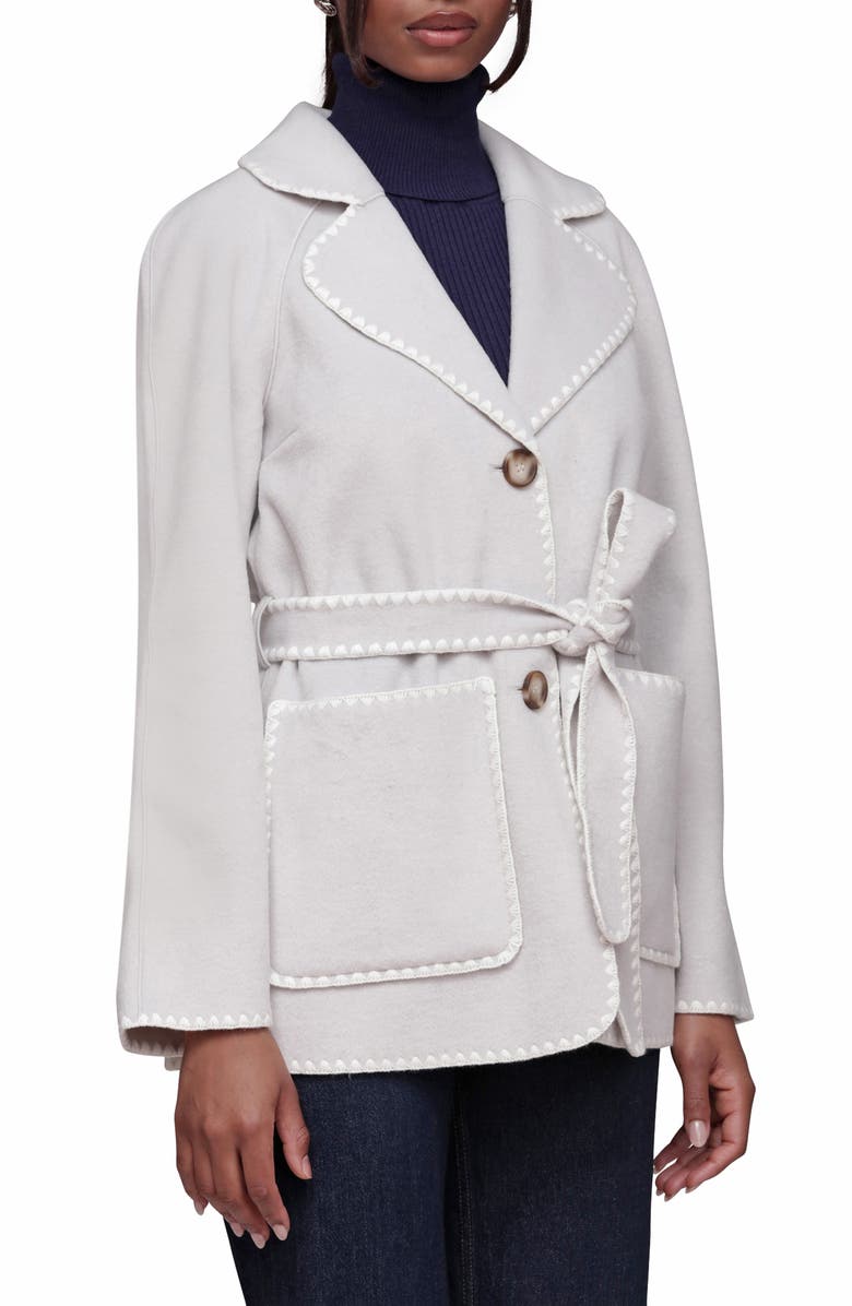 Bagatelle Contrast Stitch Belted Coat, Alternate, color, Light Grey