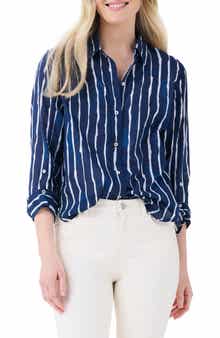 NIC+ZOE Watercolor Stripe Girlfriend Cotton Button-Up Shirt