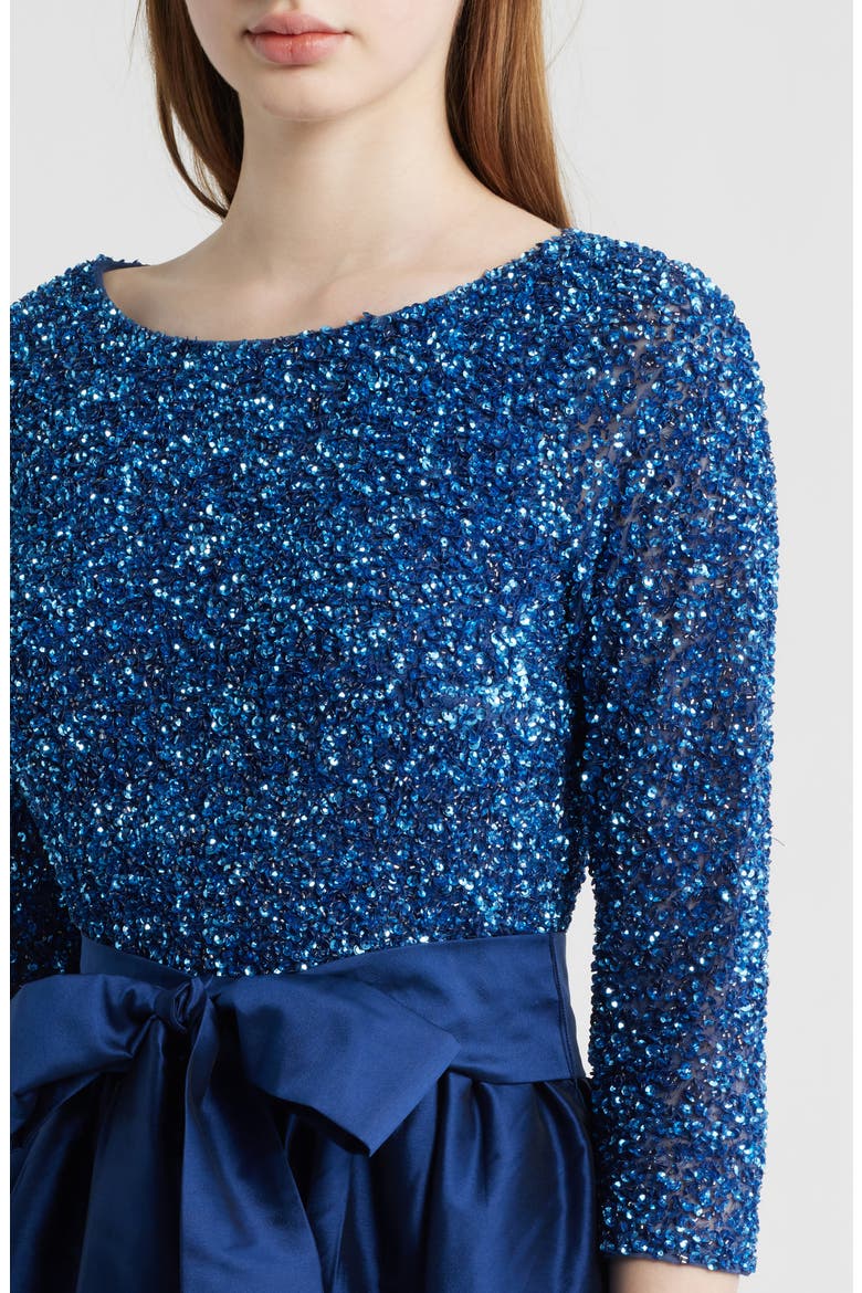 Beaded Bodice Taffeta A-Line Gown, Alternate, color, DENIM 427