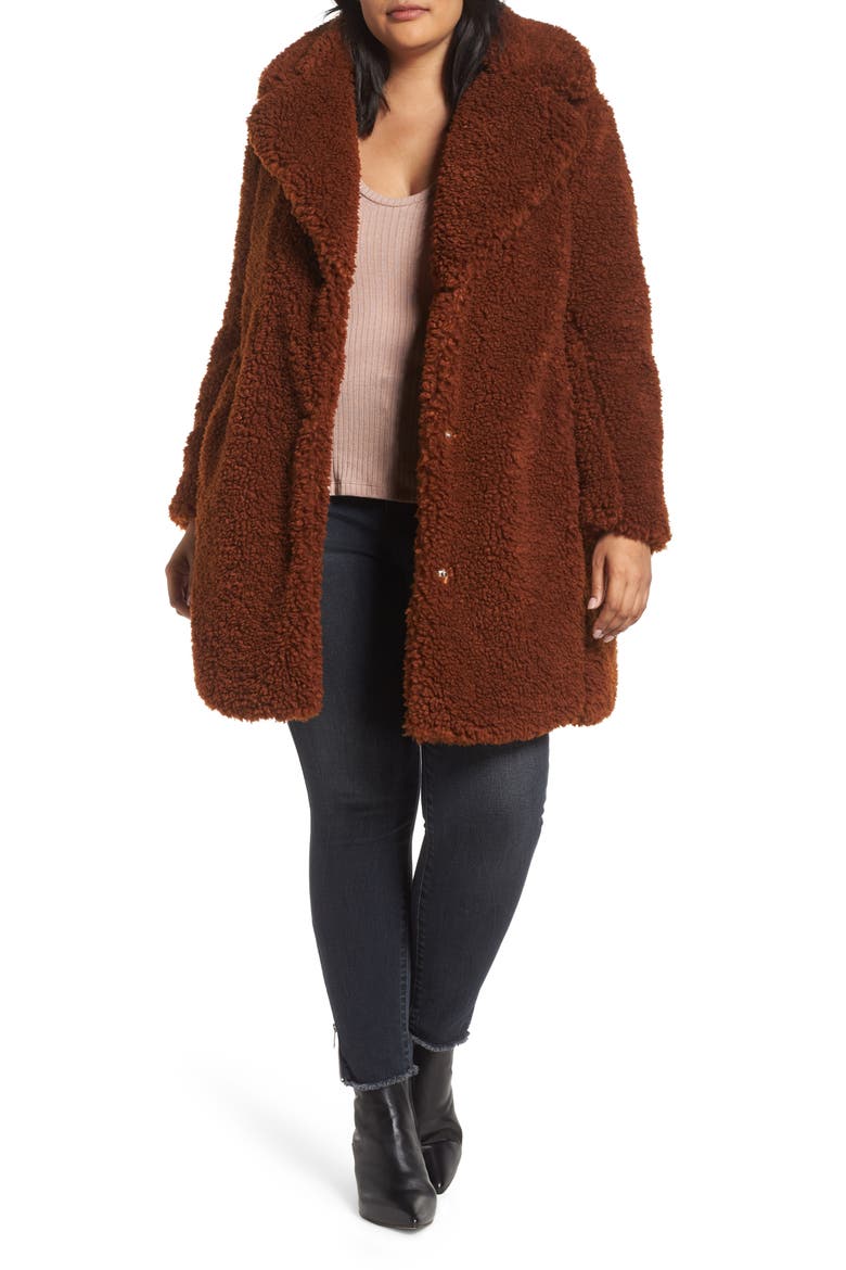 Faux Shearling Coat, Main, color, RUST