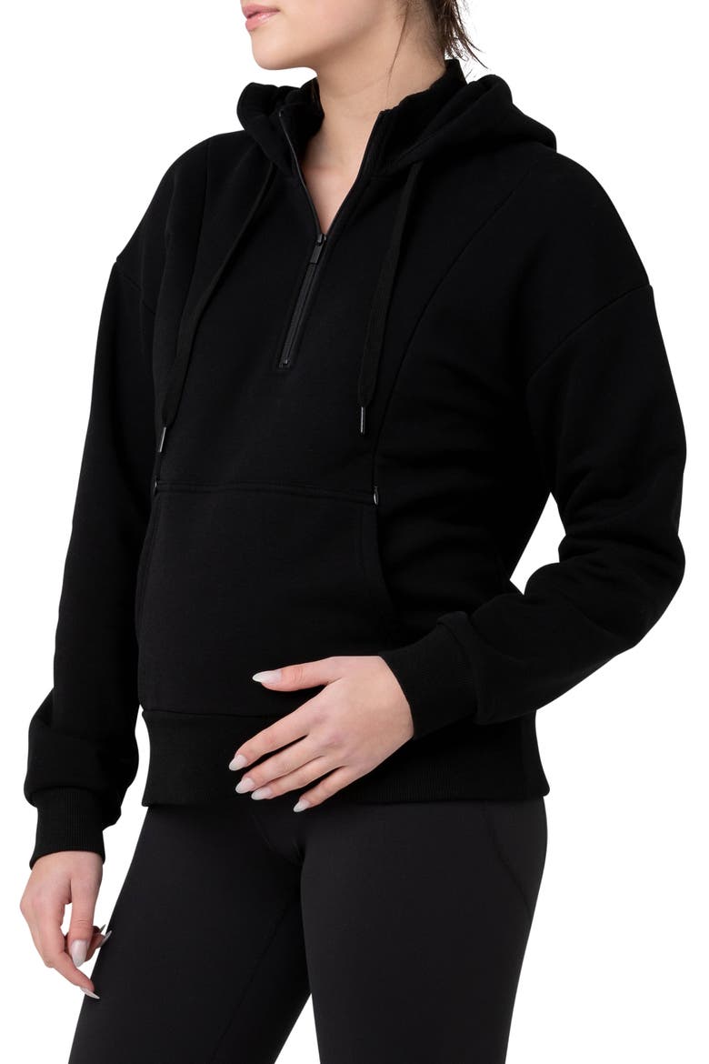 Nicky Maternity/Nursing Quarter Zip Hoodie, Alternate, color, BLACK