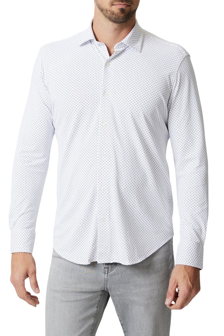 Modern Fit Diamond Dot Tech Button-Up Shirt, Main, color, WHITE
