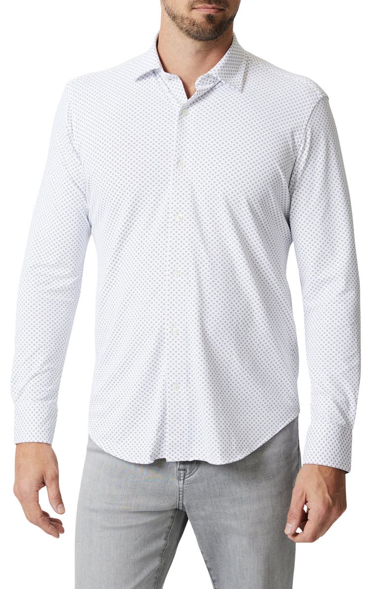 34 Heritage Modern Fit Diamond Dot Tech Button-Up Shirt, Main, color, White