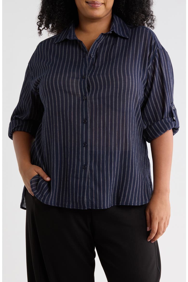 Stripe Long Sleeve Button-Up Shirt, Main, color, DK NAVY DASHING STRIPE