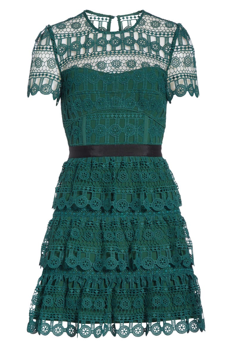 Tiered Guipure Lace Minidress, Alternate, color, GREEN