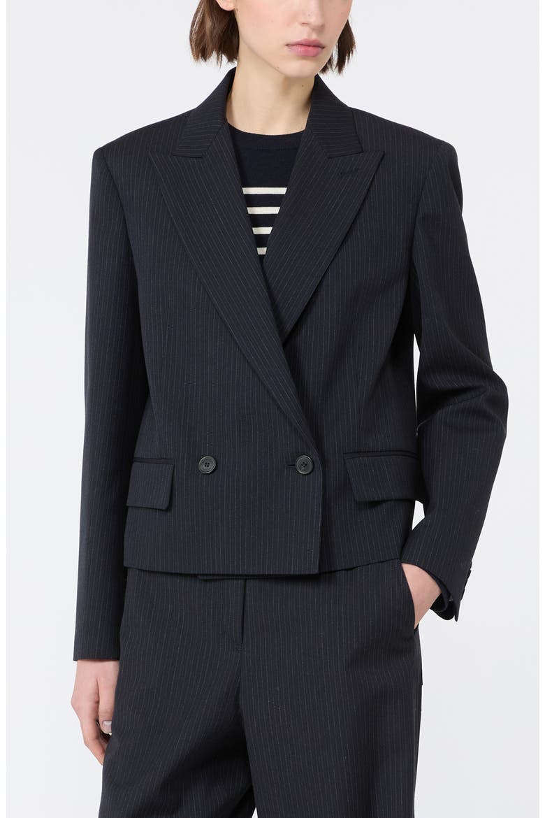 Pinstripe Wool Blend Cropped Blazer, Main, color, NAVY