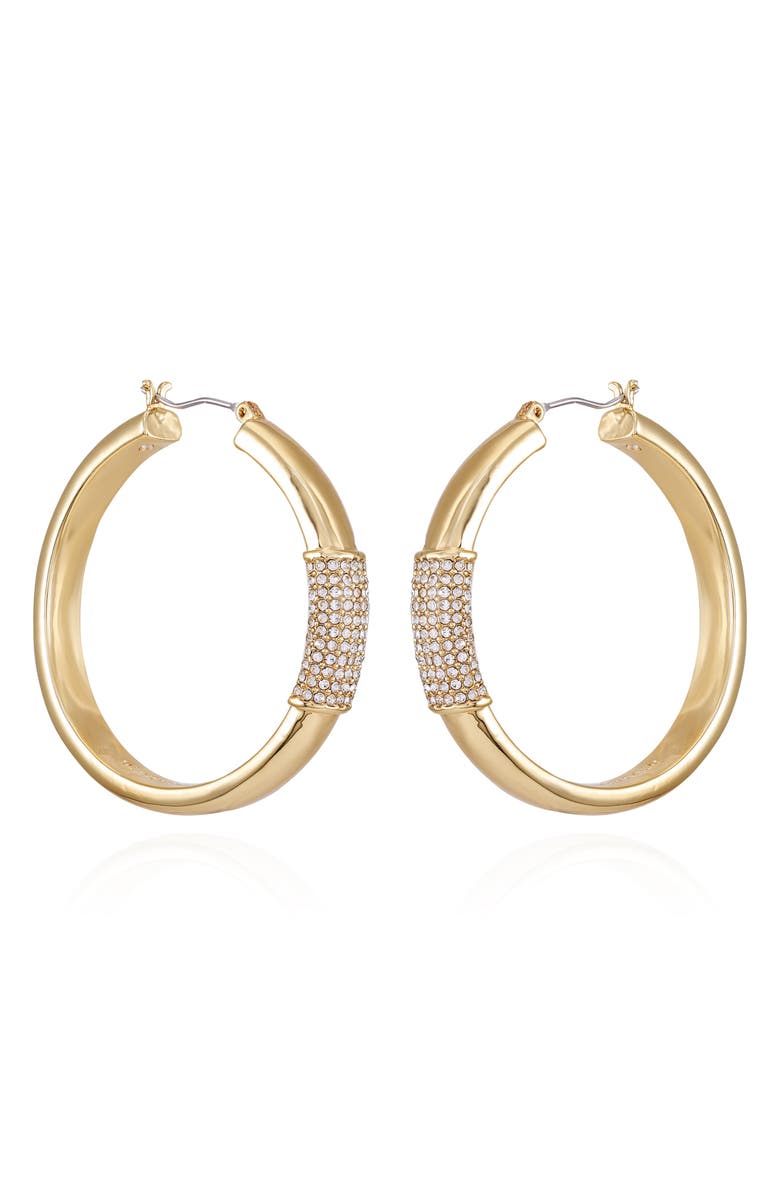 Vince Camuto Crystal Hoop Earrings, Main, color, Gold Tone