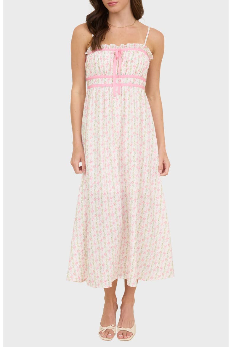 Bow and Flower Stripe Midi Dress, Main, color, PINK MULTI